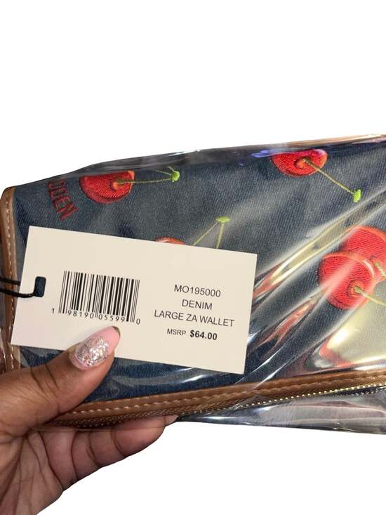 Steve Madden Denim Cherry Embroidered Large Zip Around Wallet New - Picture 10 of 10